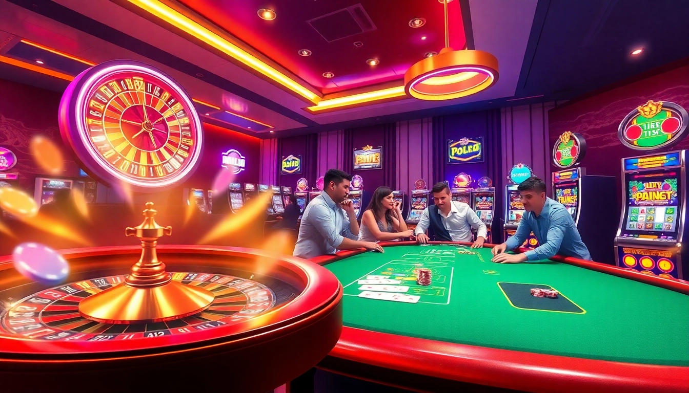 A captivating casino image featuring players at KJC AC 3, engaging with roulette, poker, and exciting slot machines.
