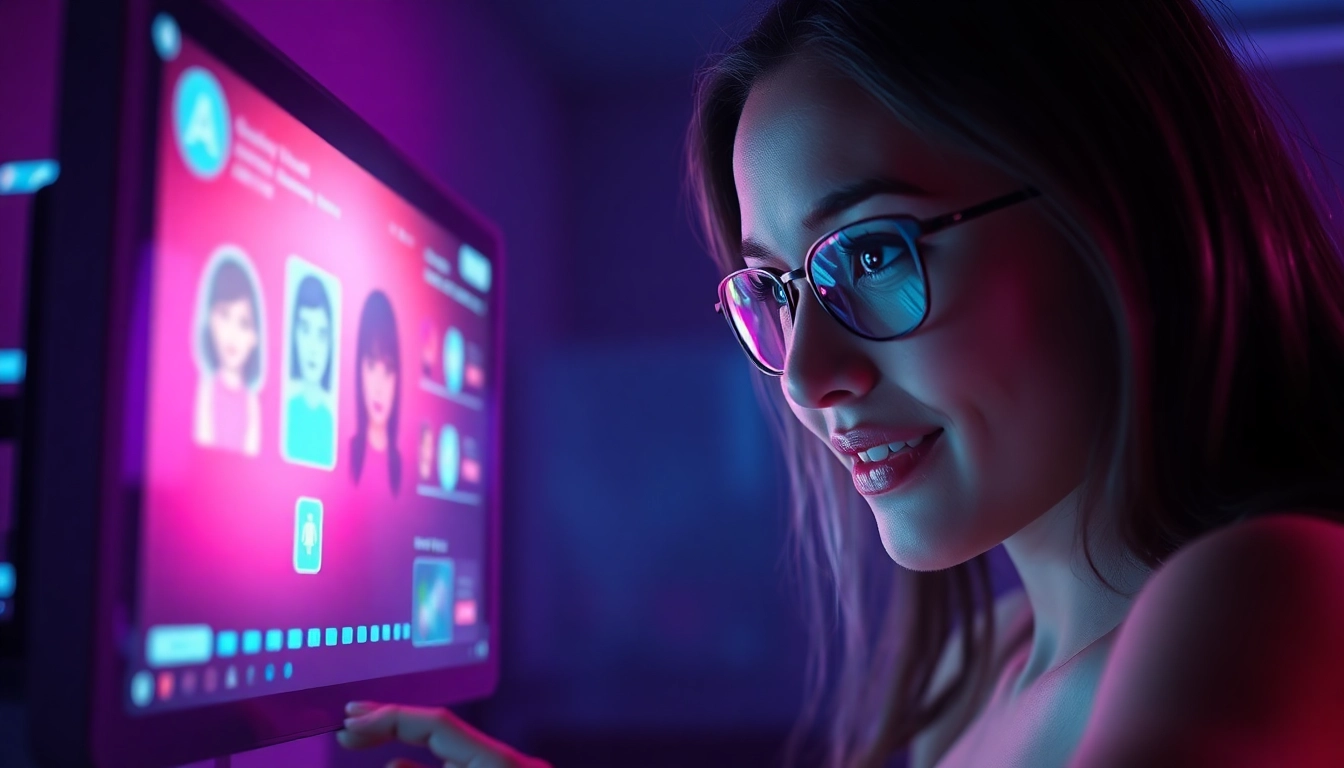 Engaging user interacting in an ai porn chat with a virtual companion on a sleek digital interface.