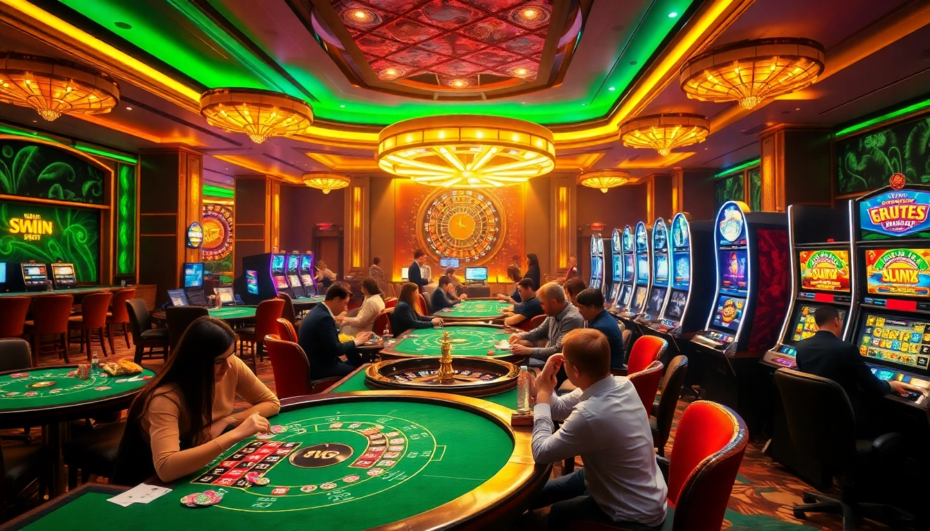 Exciting gaming scene showcasing players at trang chủ sv88 casino tables with vibrant atmosphere.