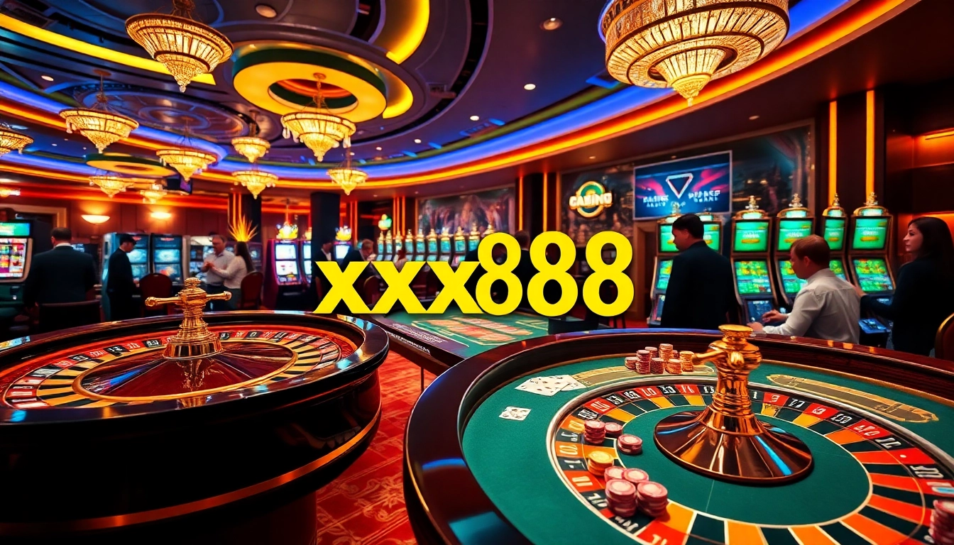 Engaging in thrilling casino activities at xx88 with poker chips and roulette tables.
