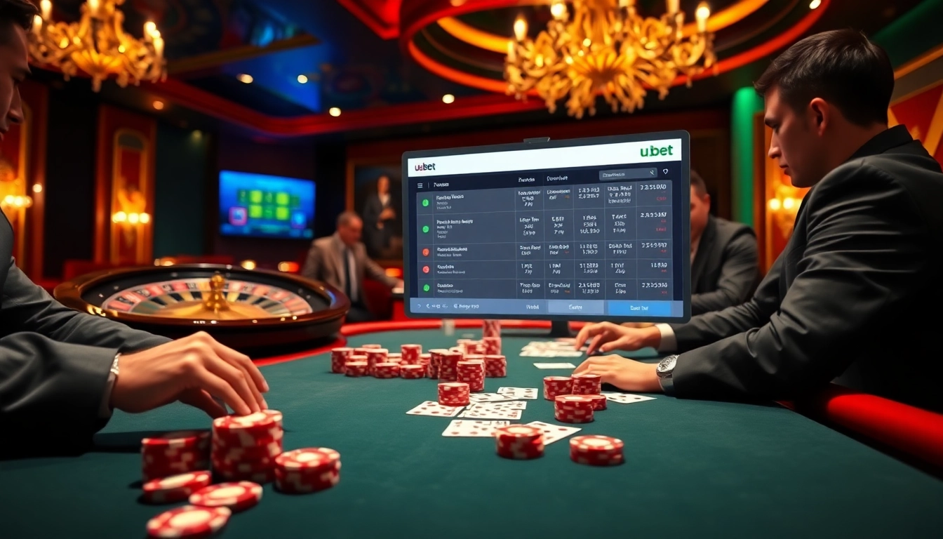 Experience high-stakes gaming at usbet with vibrant poker tables and engaged players.
