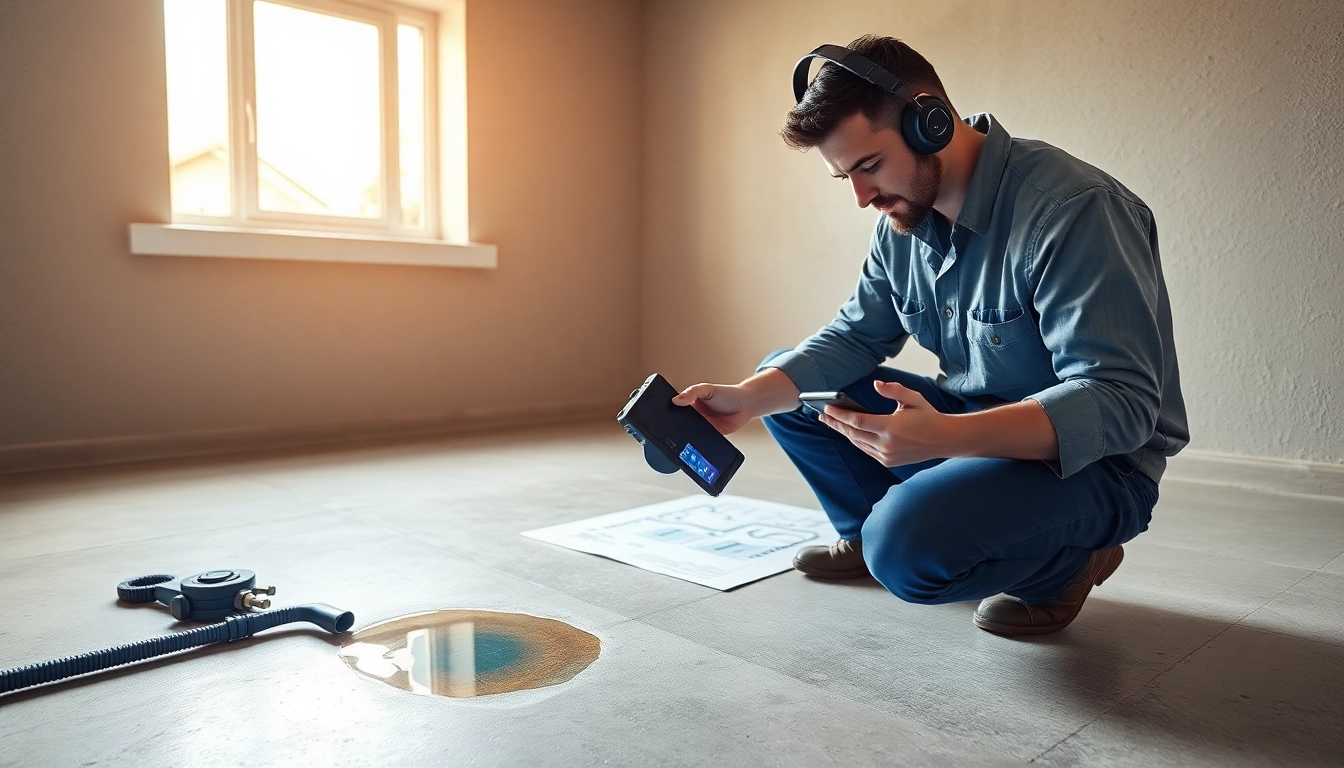 Detecting a leak in concrete floor with advanced plumbing technology.