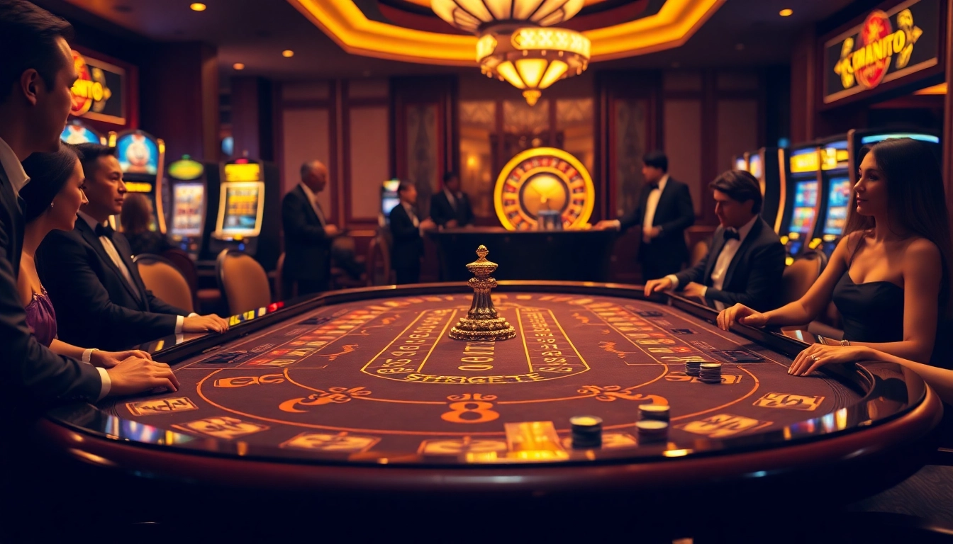 Experience the thrill at s8 casino with players engaging at a luxurious gaming table.