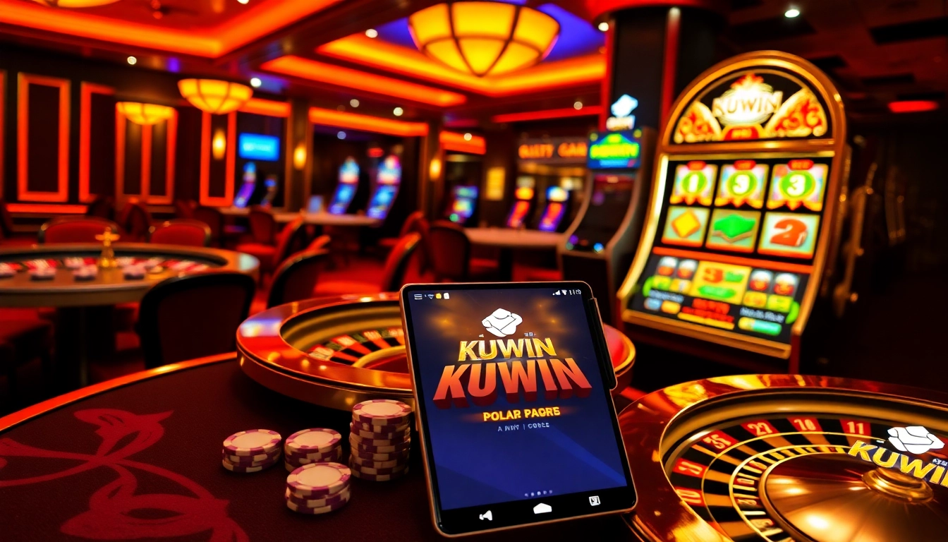 Kuwin online casino scene showcasing vibrant slot machines and engaging gaming tables.