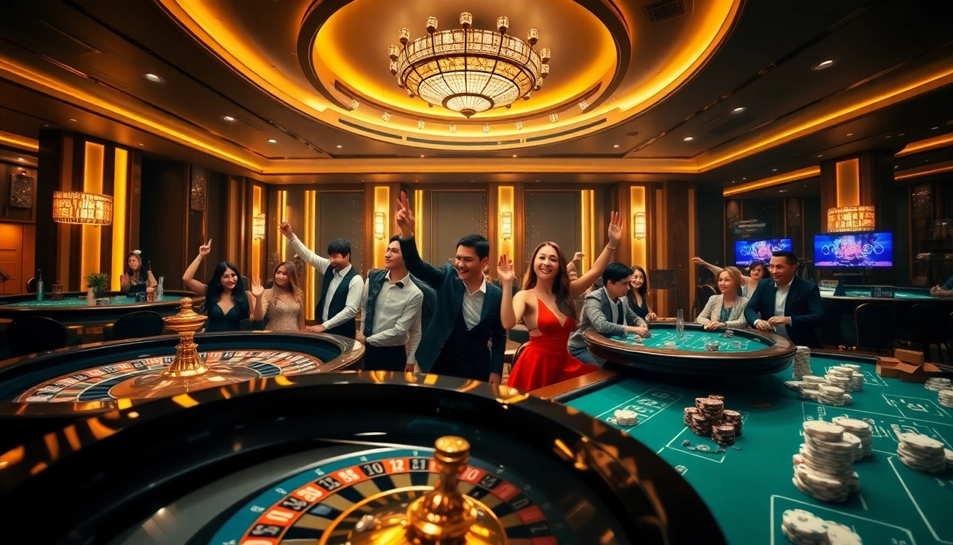 Players enjoying a thrilling experience at Nhà cái uy tín 98win casino with vibrant tables and chips.