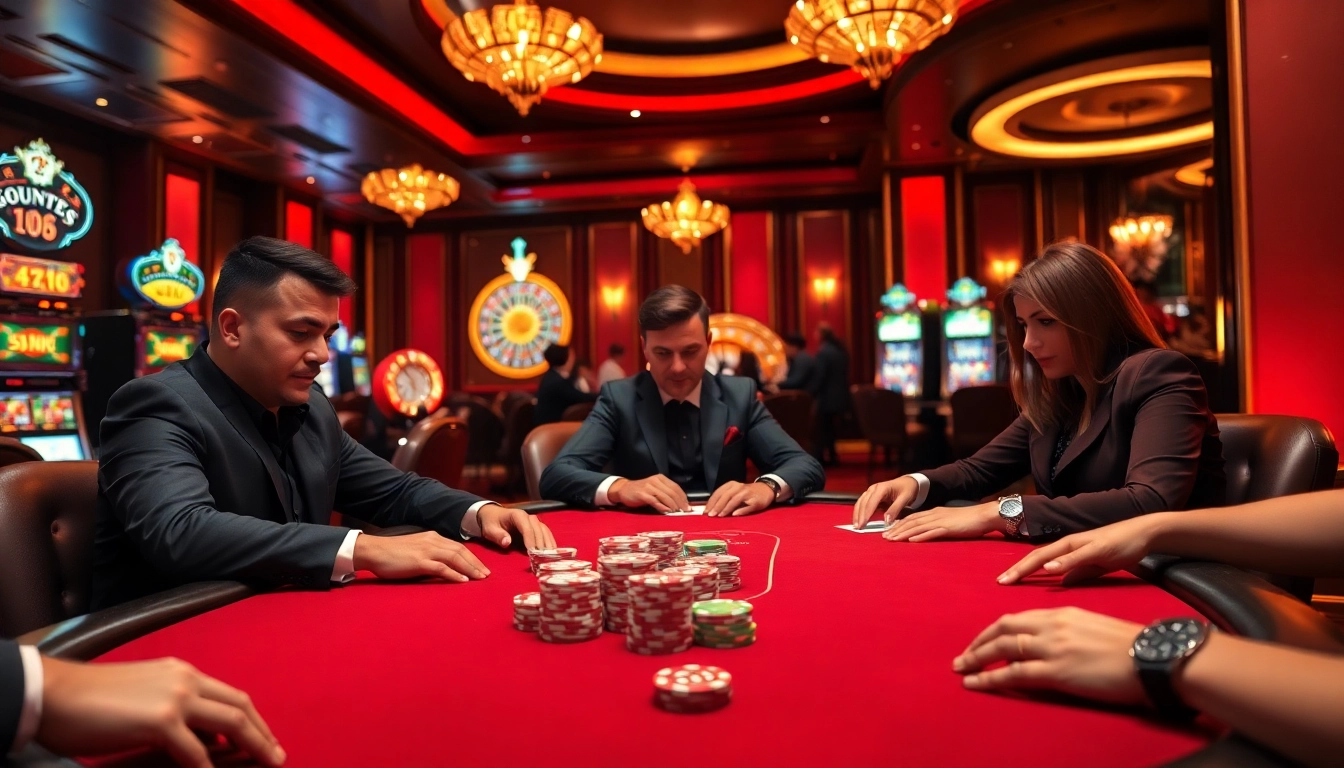 Engaging poker game at 79king casino with colorful chips and focused players.