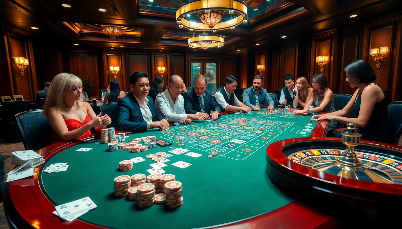 Players strategizing with poker chips at a luxurious table, enhancing their ww88 gaming experience.
