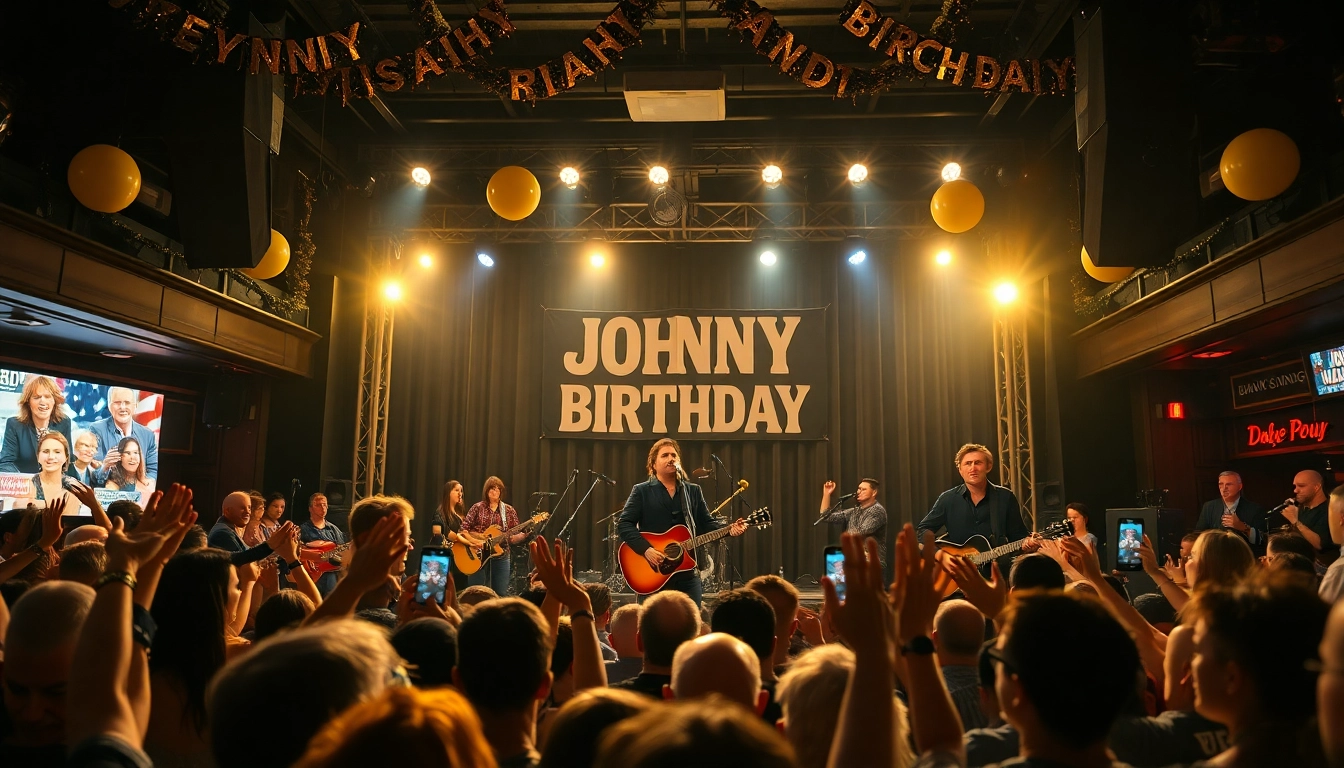 Experience the vibrant atmosphere of johnnycashbirthday.com's celebratory events featuring live music and fans.