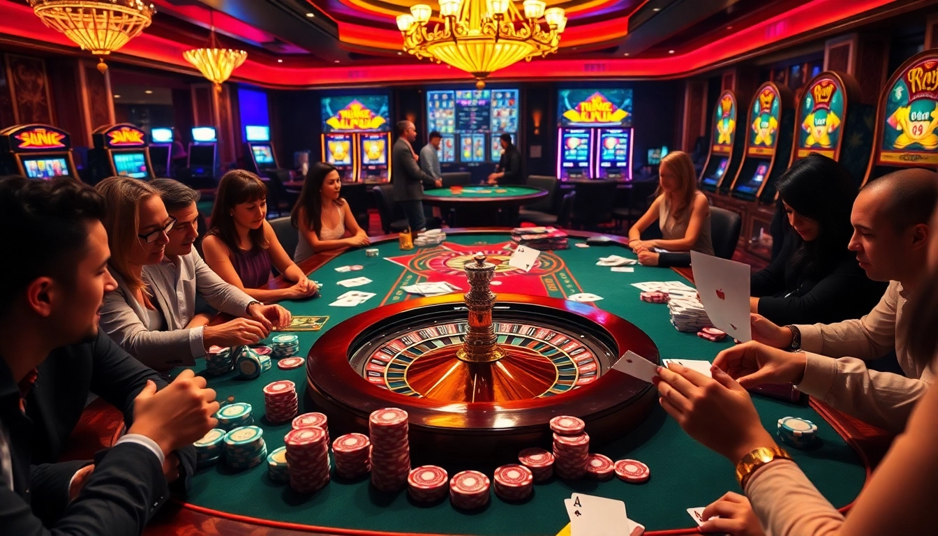 Experience king88 excitement at a luxurious casino table with vibrant gamblers and energetic gameplay.