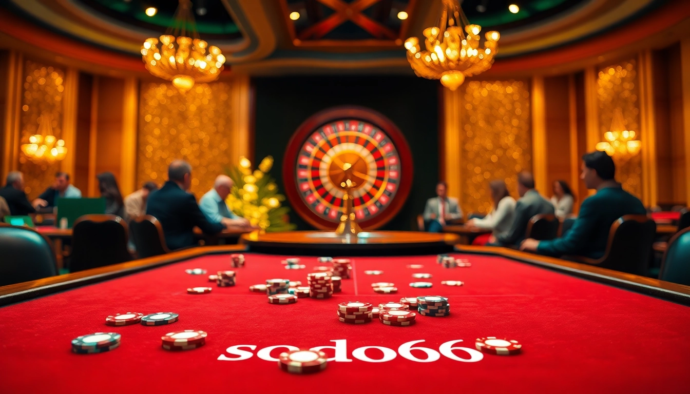 Experience thrilling gameplay at sodo66's luxurious casino, featuring a vibrant poker table.