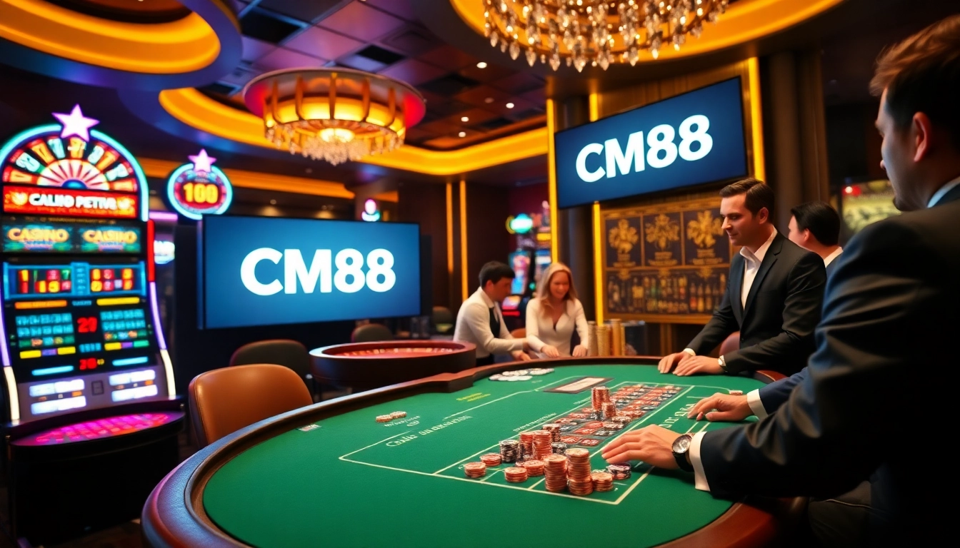 Experience the excitement of CM88 casino games with vibrant slot machines and lively players.