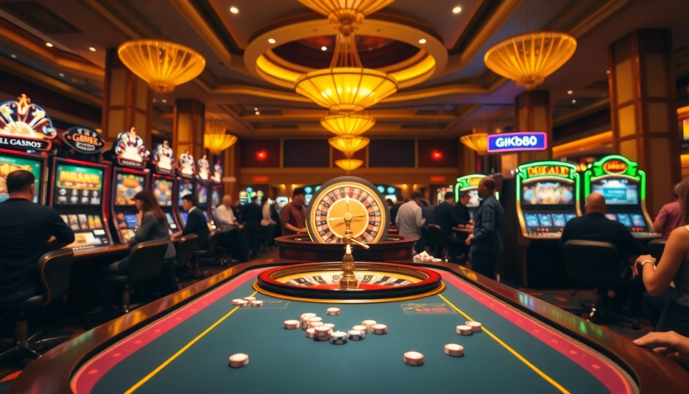 Engage in thrilling games at GK88 showcasing vibrant casino elements and lively atmosphere.