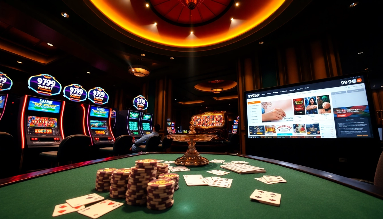 Engaging casino scene showcasing online gambling experience at 999bet com with vibrant slot machines.