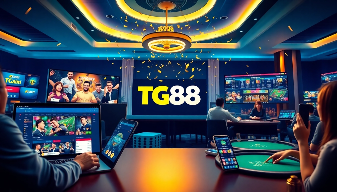 Engaging digital casino scene at tg88 to showcasing sports betting and games.