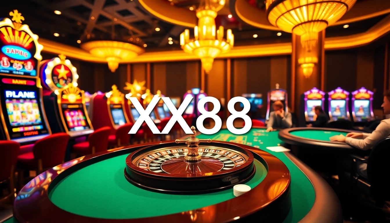 Players enjoying a thrilling moment at a modern casino setup featuring XX88 elements.