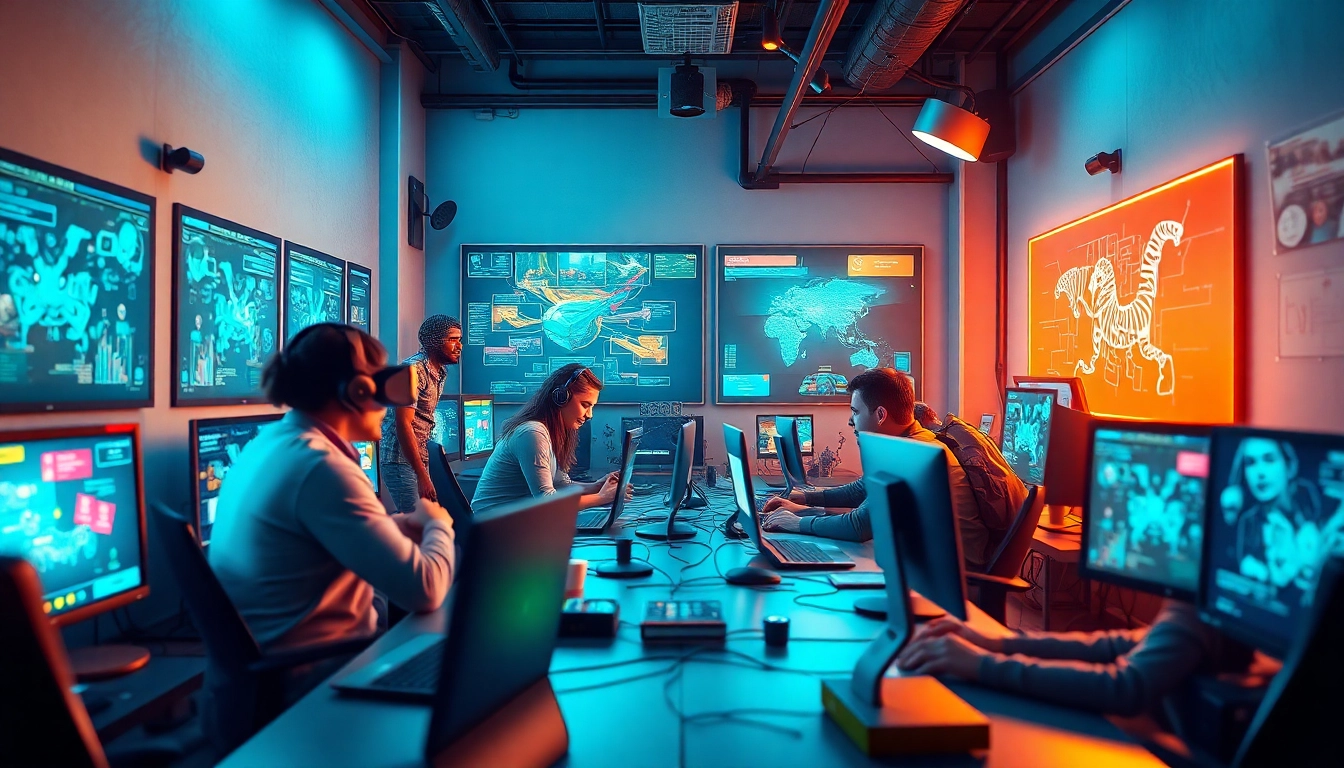 Dynamic game development studio scene showcasing game AI technology in action.