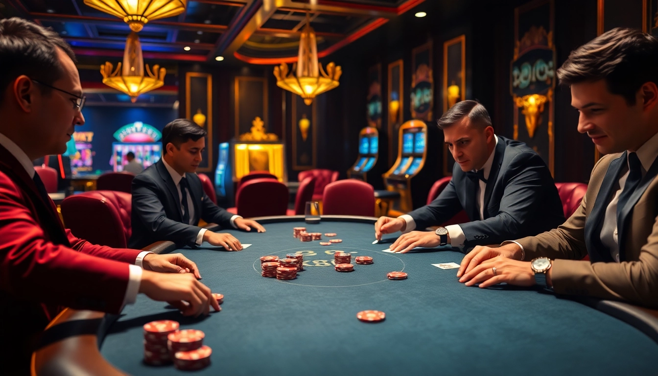 Gamble with the kp88 flair at an elegant poker table, showcasing high stakes and intense gameplay.