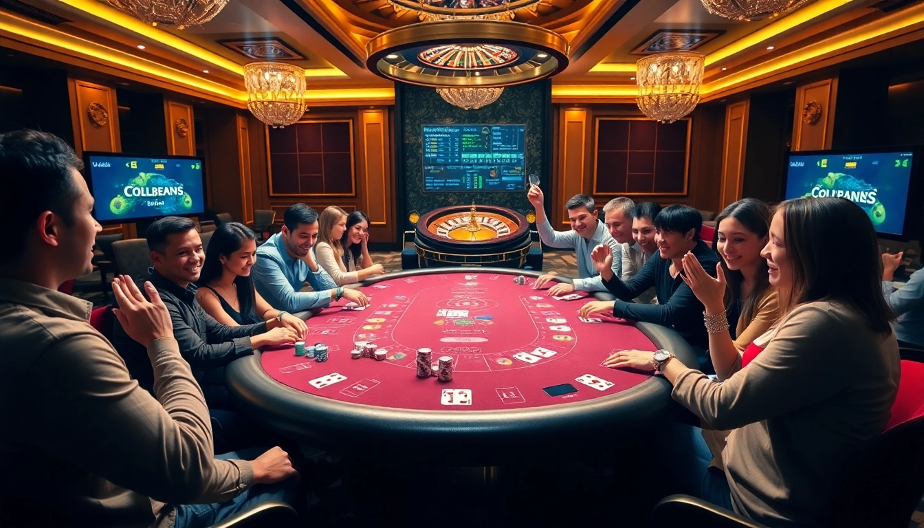 Luck8 players enjoy an exciting game of poker at a vibrant casino table.