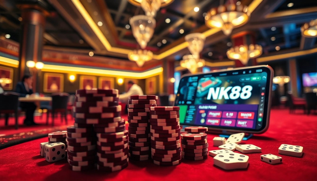 Experience the thrill of winning at https://nk88.us.com/ with engaging blackjack tables and poker chips.