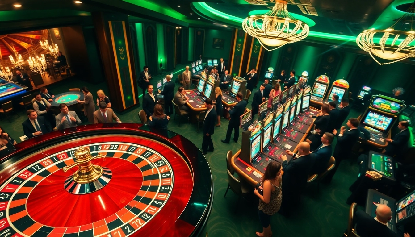Exciting casino scene featuring rr88com poker chips and a roulette table in vibrant lighting.