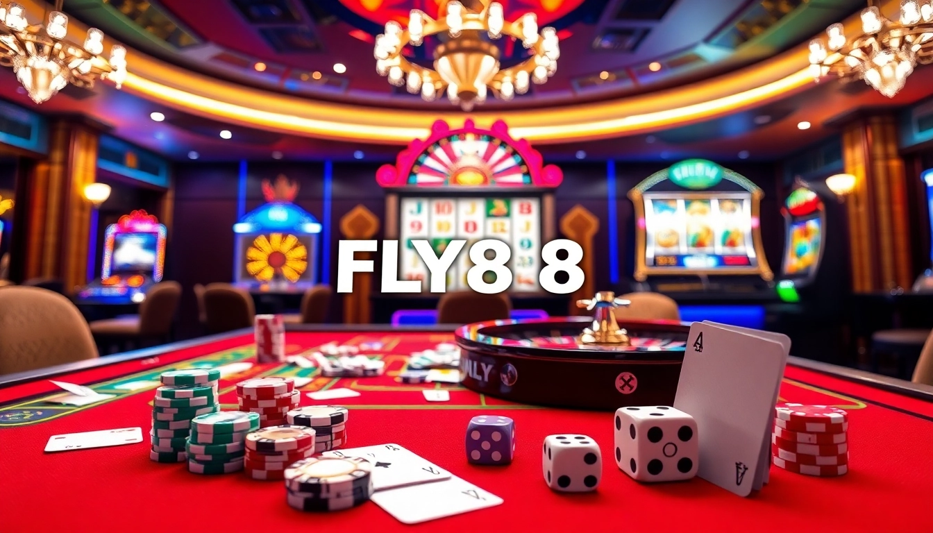 Experience gaming thrills with FLY88 việt nam at an elegant casino table featuring cards and chips.