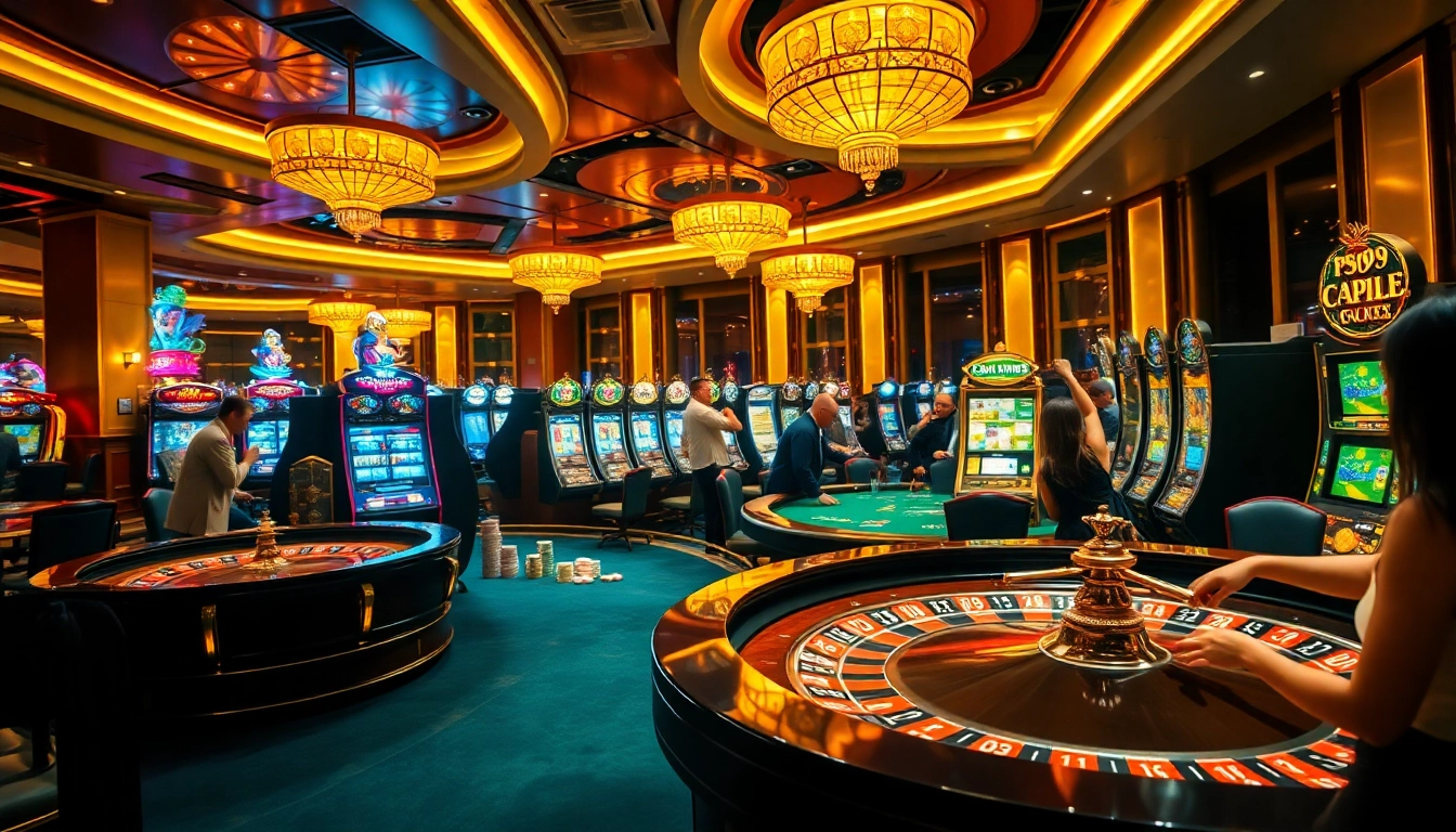 Experience the thrill of PS 99 at a luxurious casino with vibrant gaming tables and excitement.