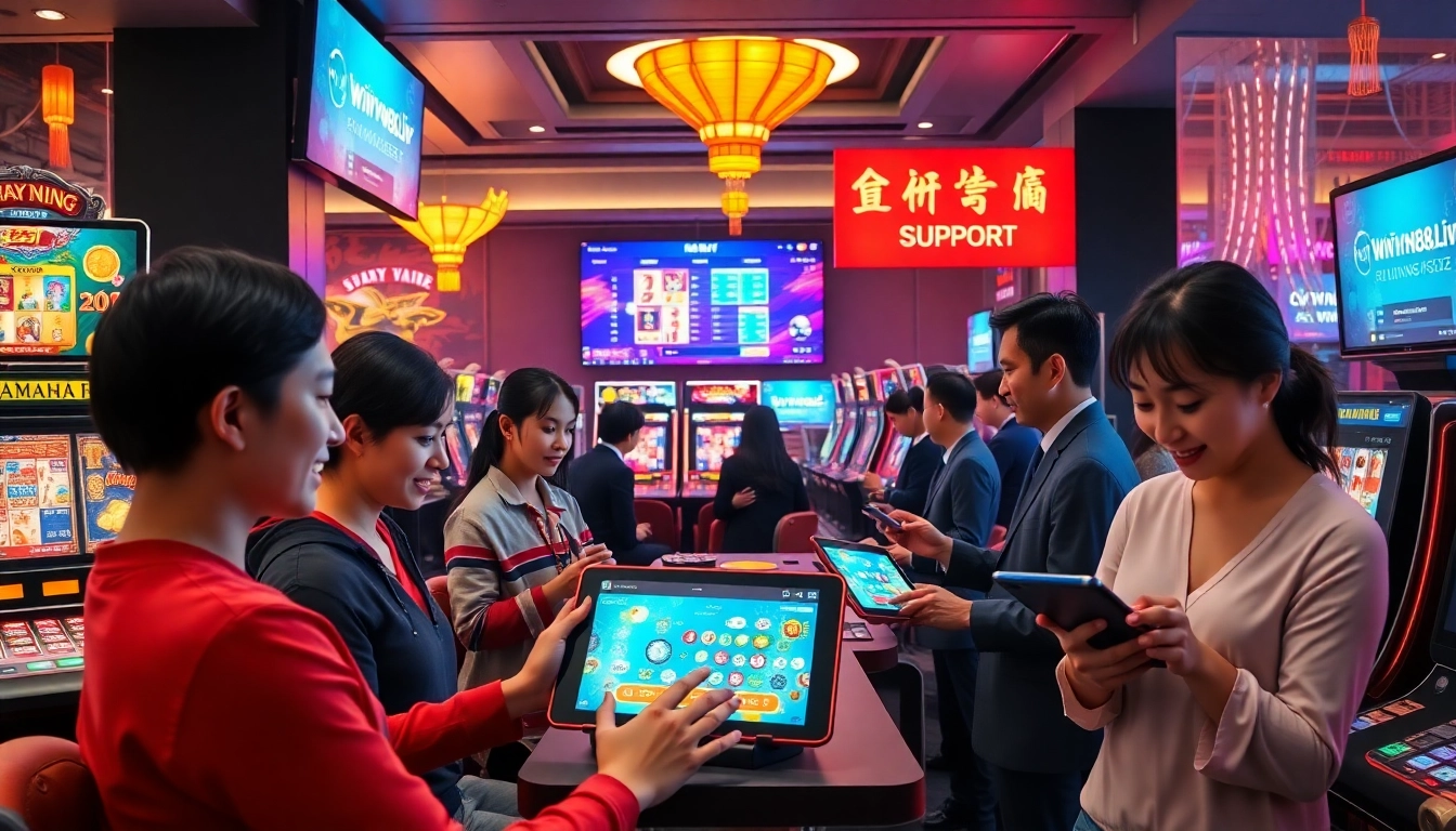 Engaging online gaming scene at winvn88.live showcasing diverse players and vibrant casino elements.