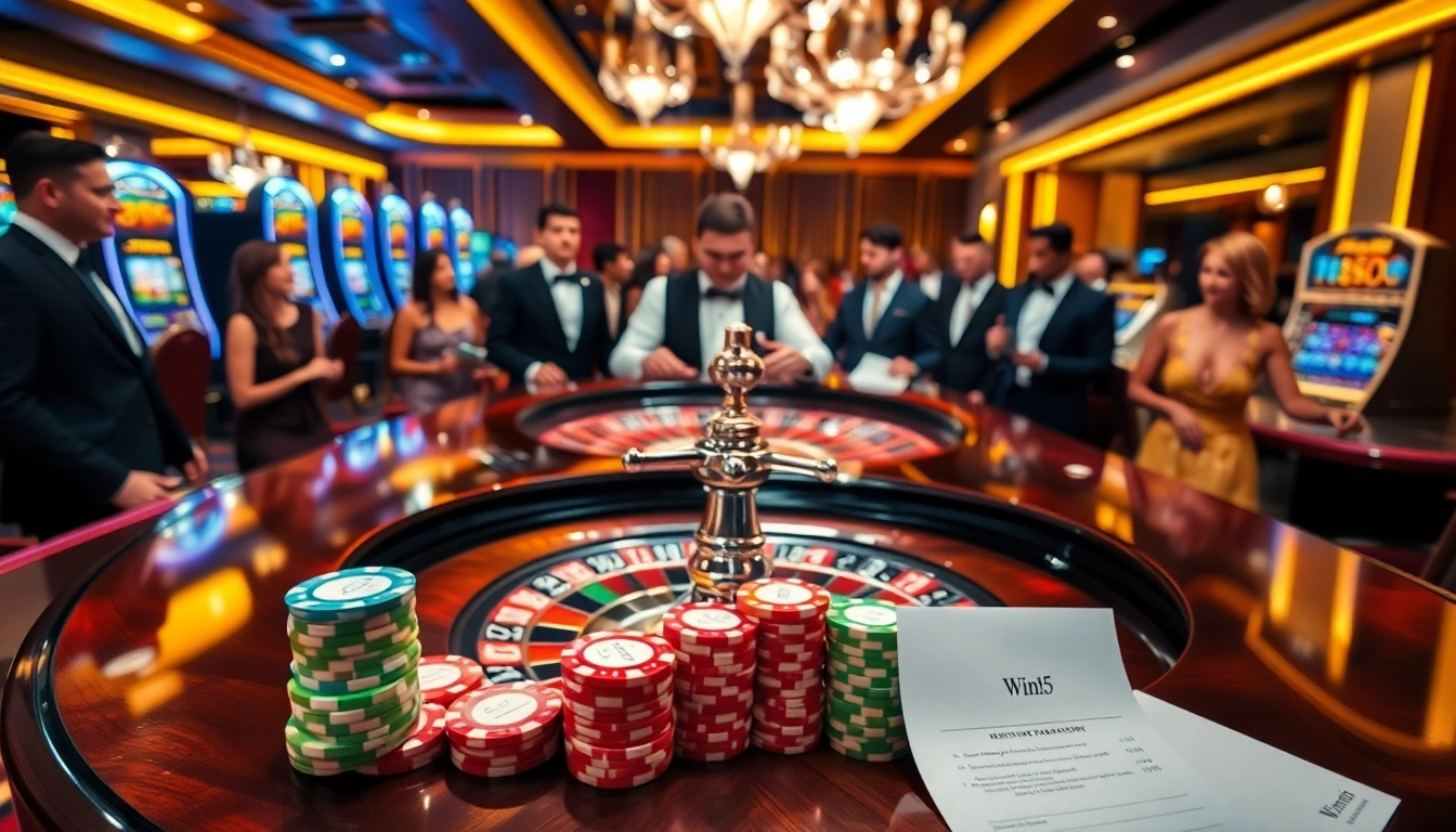 Experience the excitement of win55 at a luxurious casino with roulette and vibrant poker action.