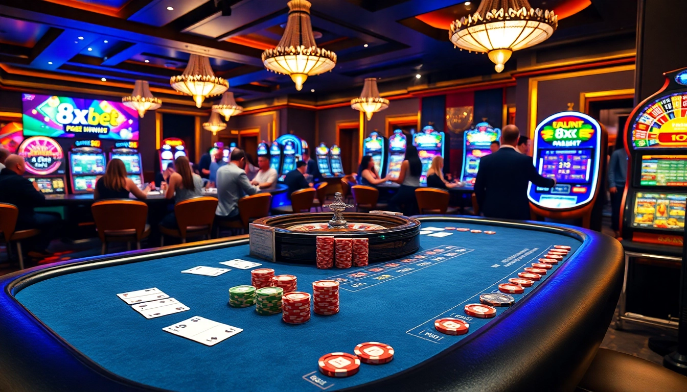 Experience the excitement of gambling with 8xbet tải displayed on vibrant casino tables and machines.