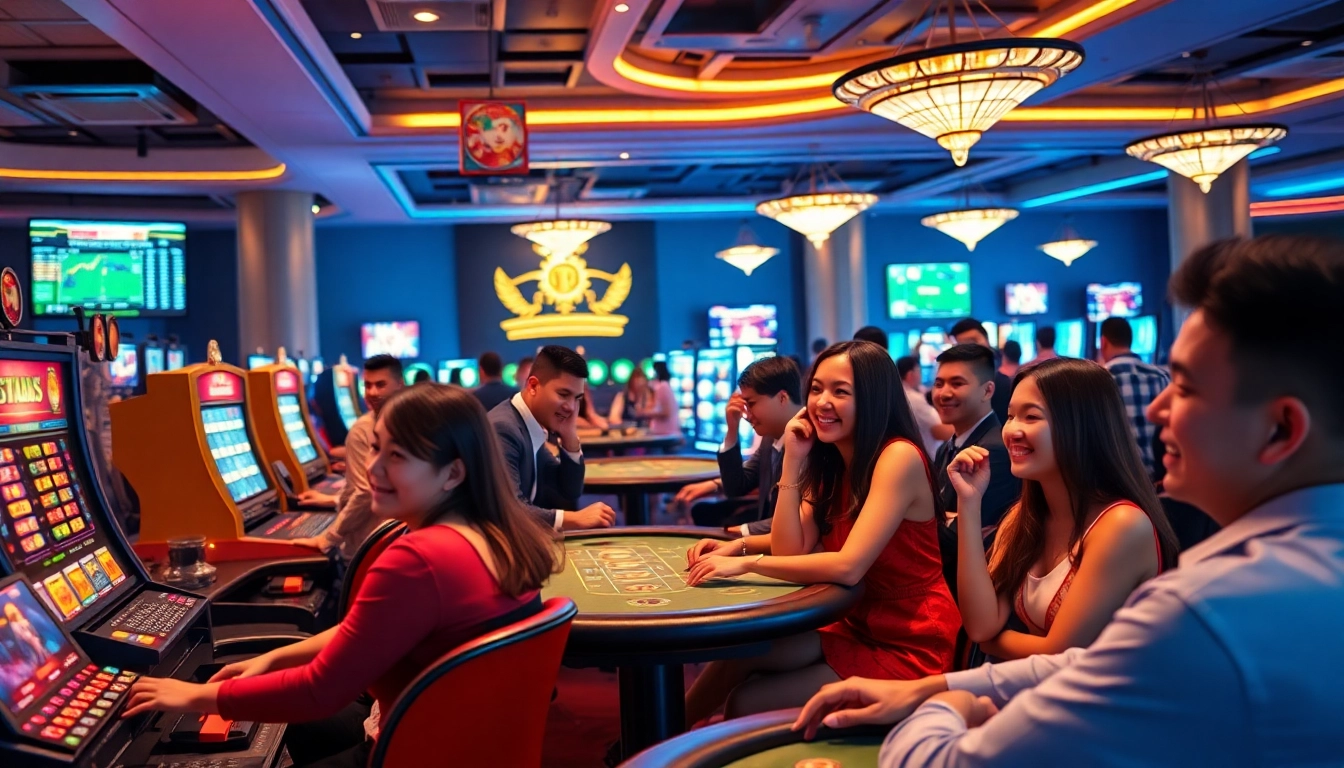 Experience the excitement of online gaming at ev88win.live with vibrant casino scenes and engaging players.