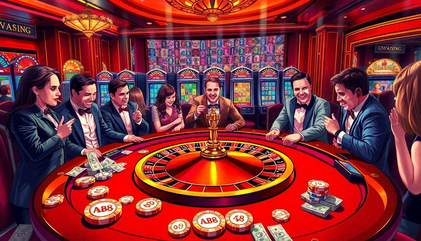 Experience the excitement of ABC8 at a luxurious casino with vibrant roulette and poker action.