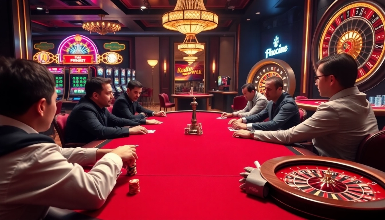 Engaging poker game scene at Fb88 casino highlighting excitement and strategic gameplay.
