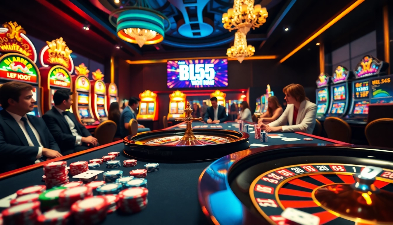 Exciting casino action featuring BL555 việt nam gaming with colorful chips and roulette wheel.