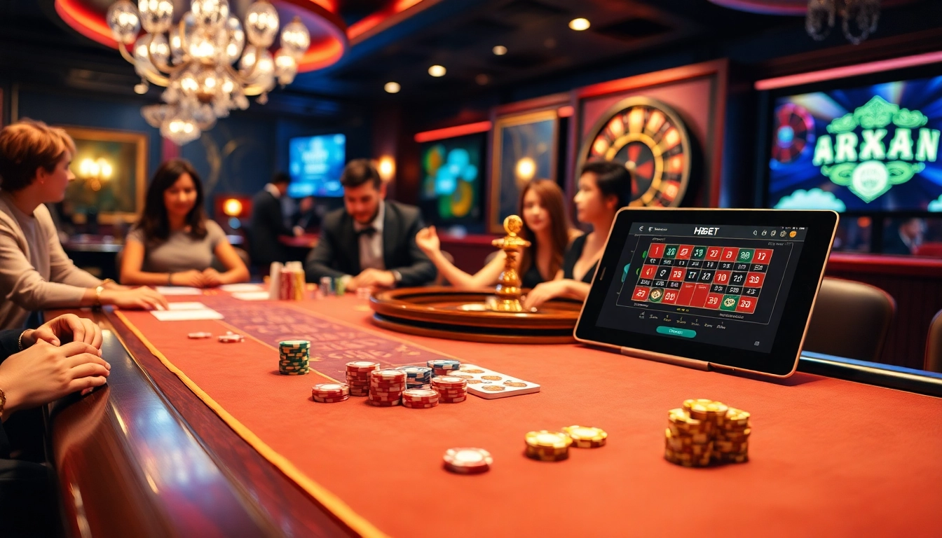 Winning at HBBET casino table with colorful poker chips and playing cards.