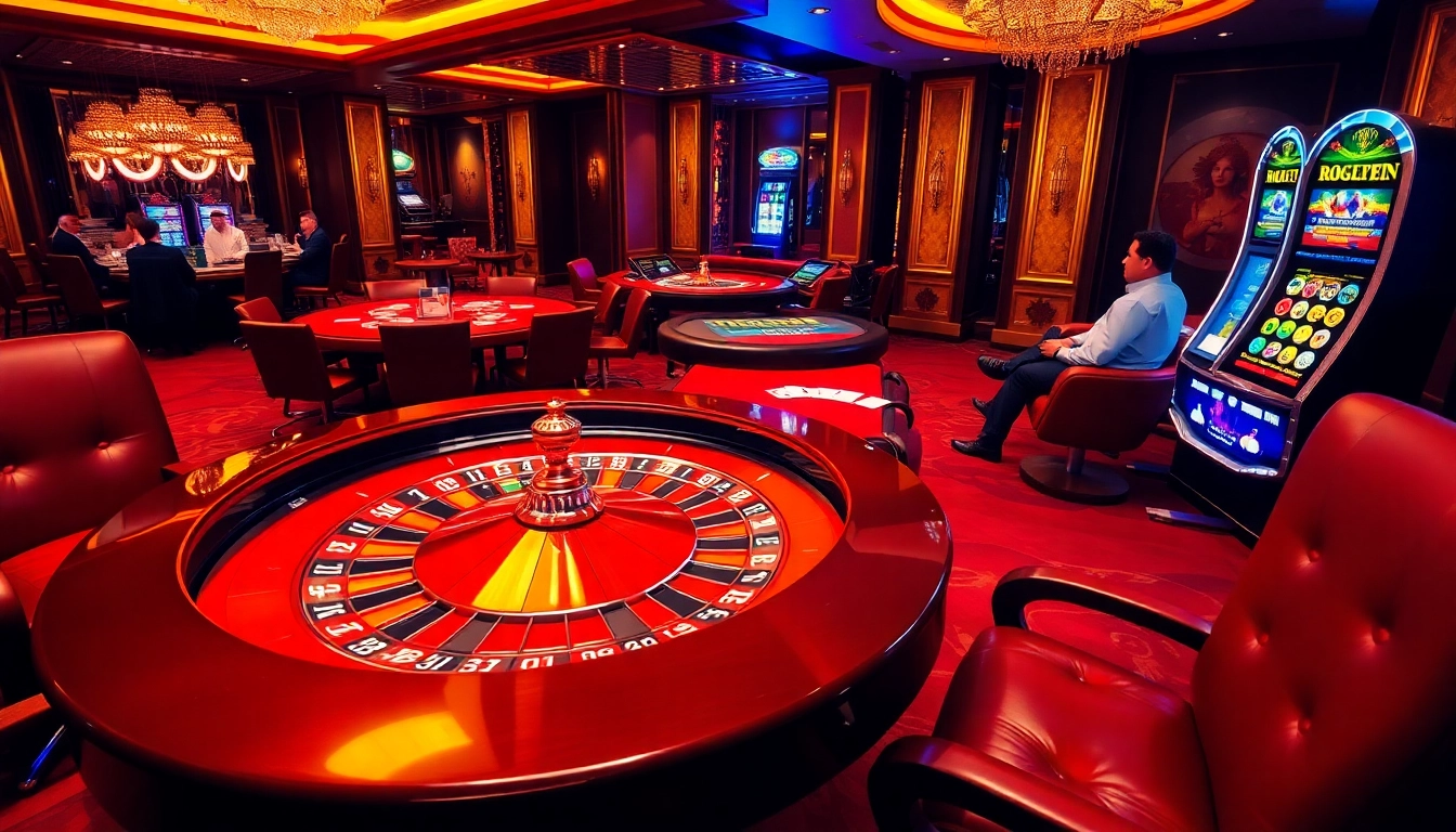 Experience the thrill of winning at i9.bet with an upscale casino scene featuring roulette and poker games.