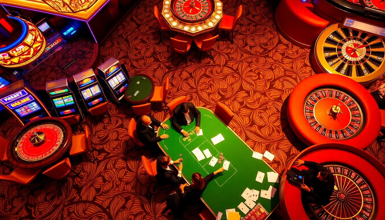 Experience the thrill of FEBET at a luxurious casino, with vibrant slot machines and gaming tables.