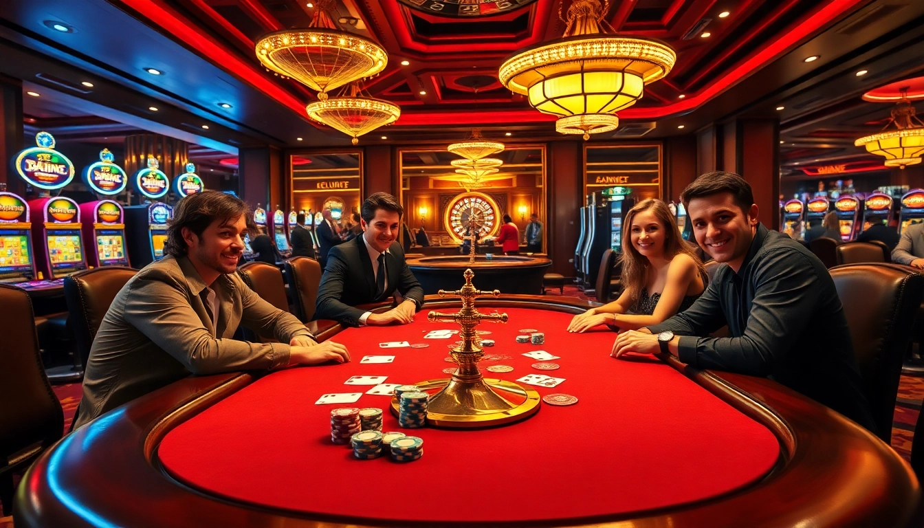 KJC luxury casino scene featuring a high-stakes poker table with vibrant players and chips.