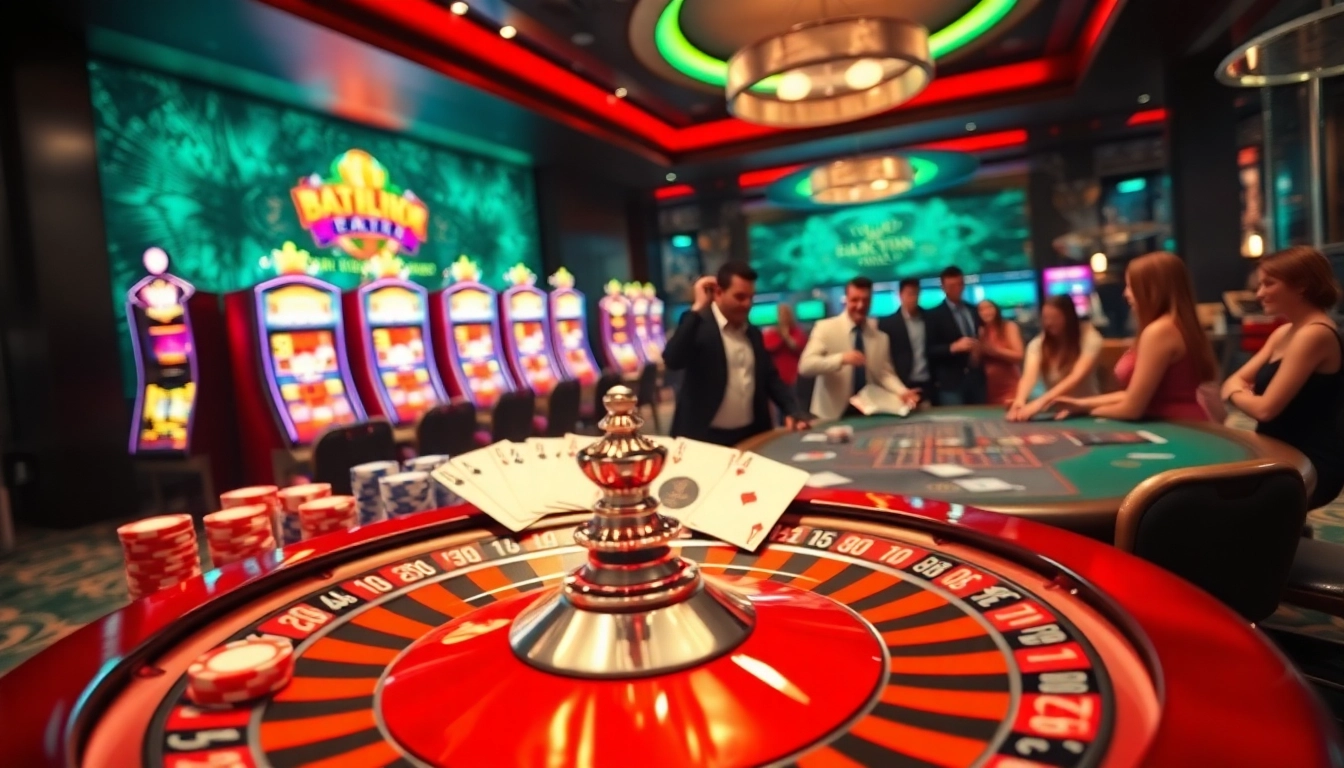Excited players engaging at a roulette wheel in a vibrant 789club casino setting.
