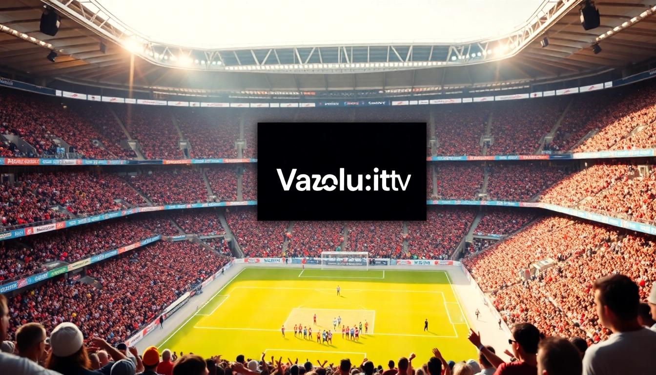 Exciting stadium view with fans enjoying live football on Vaoluoitv.