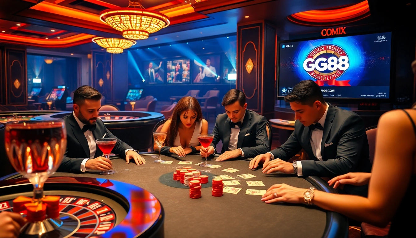 Experience thrilling gameplay at GG88 com with luxurious casino environment filled with poker and roulette.
