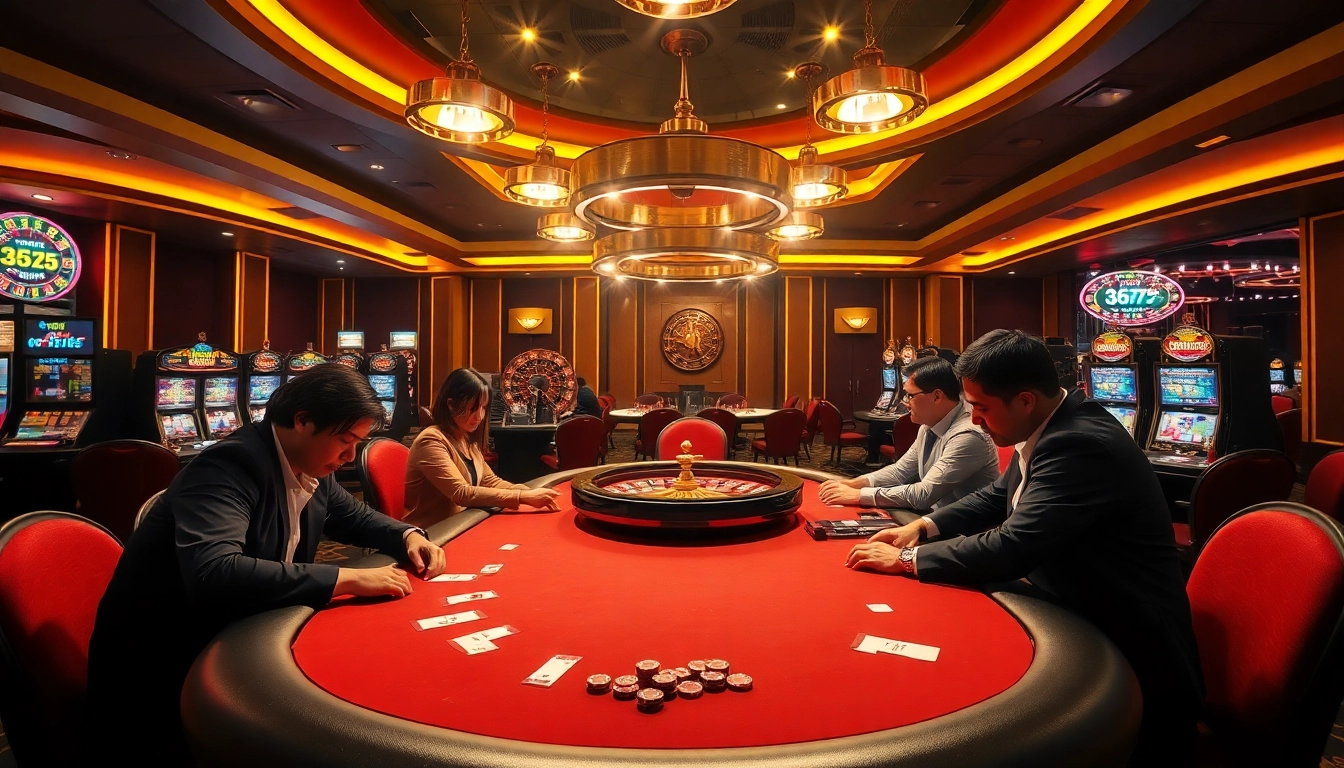 Gamblers enjoy high-stakes gaming at Nhà cái BL555, featuring poker and roulette in a luxurious setting.