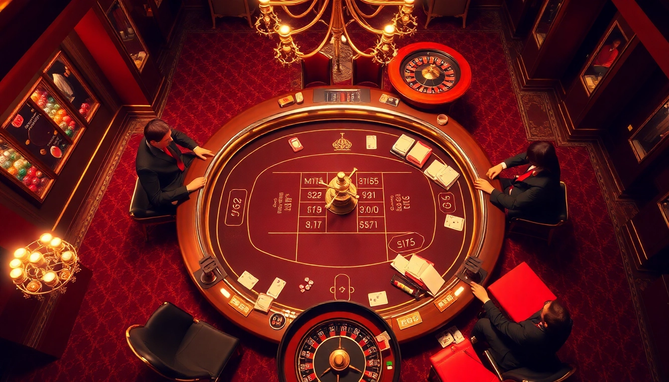 Lively casino scene with players engaged in lô kép xsmb, highlighting gambling excitement and luxury.