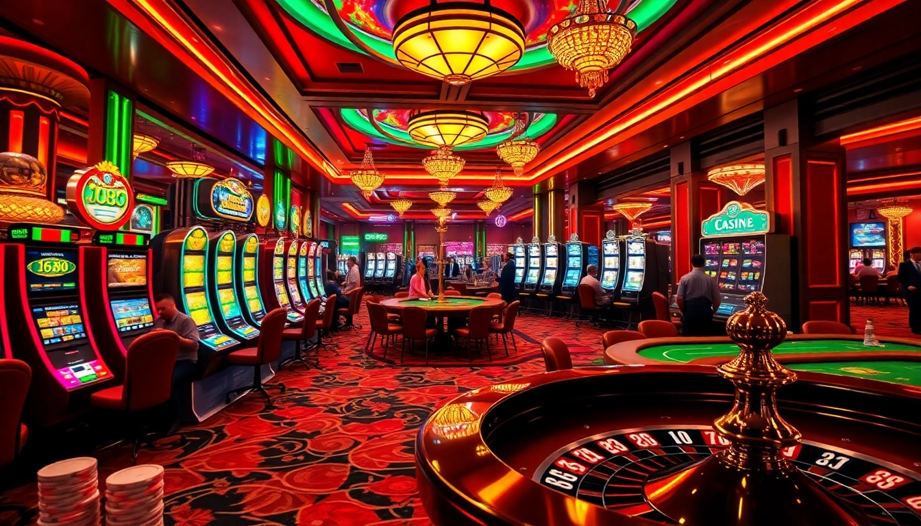 J88 slot machine scene showcasing vibrant casino excitement and players engaging in thrilling bets.