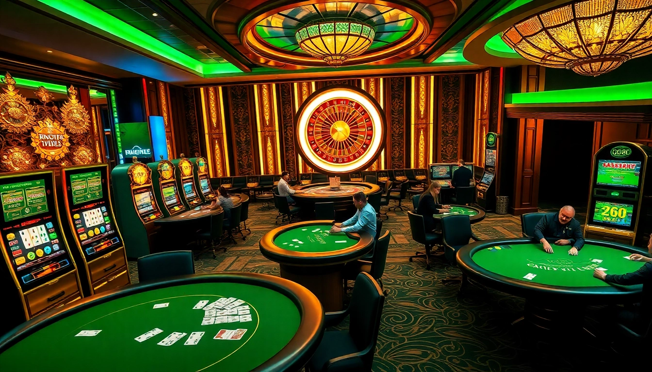 Experience thrilling gameplay at GG88's luxury casino with vibrant tables and spinning roulette.