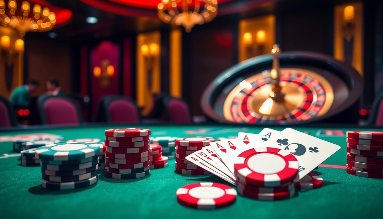 Players engage intensely at a poker table, showcasing xin88's vibrant casino atmosphere filled with chips and cards.