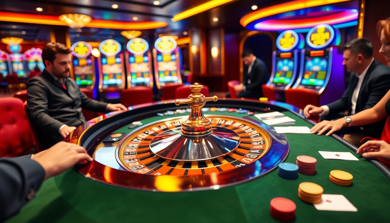Experience high-stakes excitement at luck8's roulette table with vibrant chips and cards.