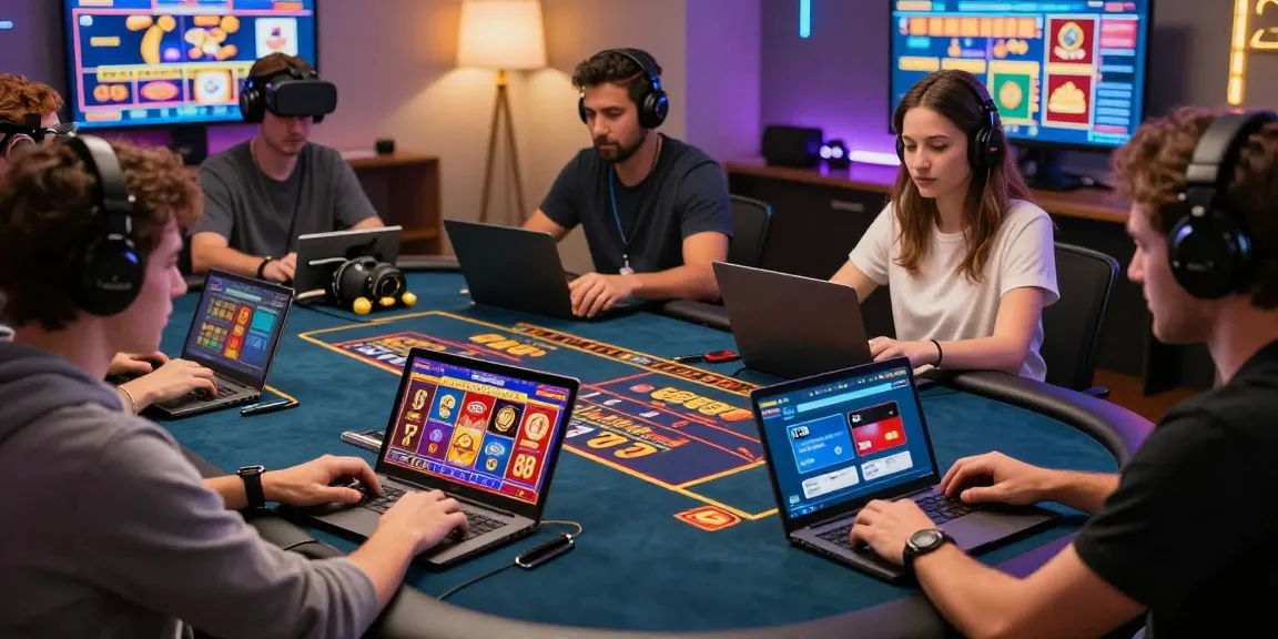Engaged players at online credit card casinos at scoarch.org.uk using Visa and Mastercard with vibrant gaming atmosphere.